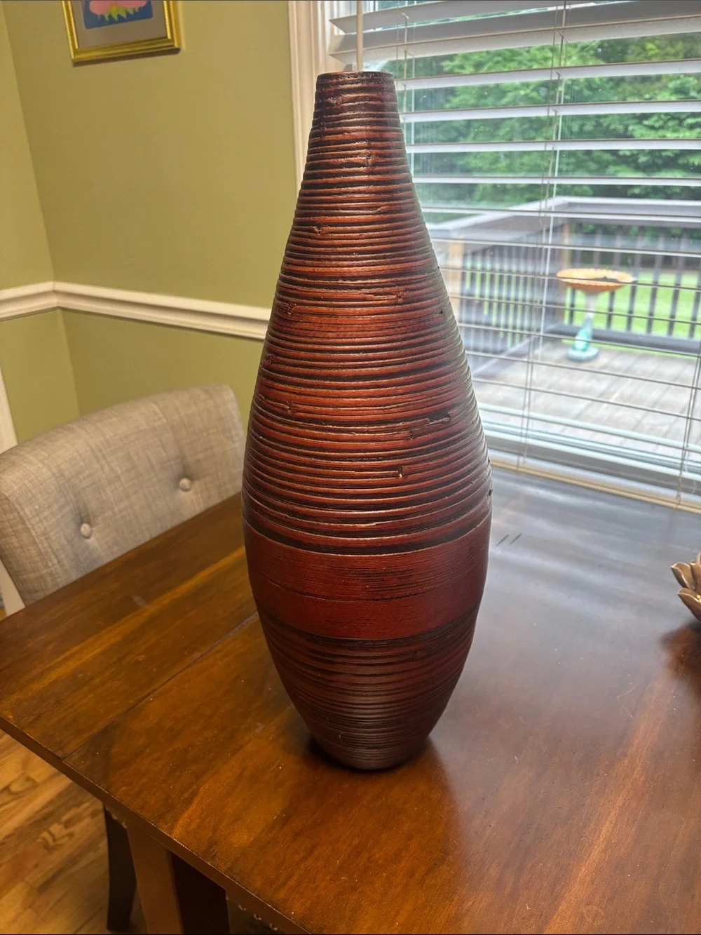 Modern Ribbed Floor Vase in Red and Brown - Home Accents